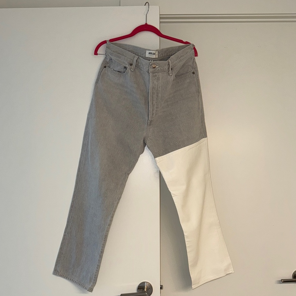 Agolde Light Gray White Leather Denim Jeans